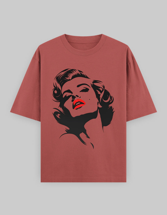 Vintage Pinup Lady Oversized T-Shirt – Coral