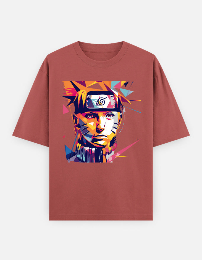 Abstract Naruto Oversized T-Shirt – Coral