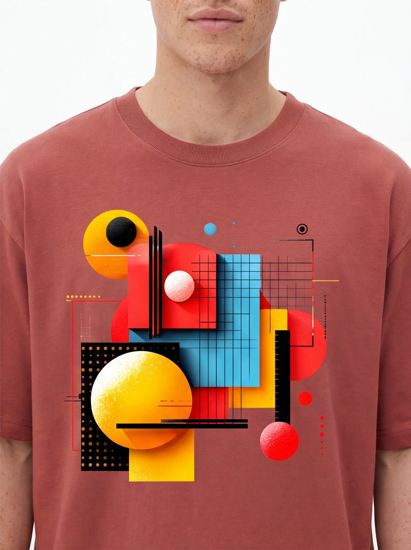 Modern Abstract Oversized T-Shirt – Coral