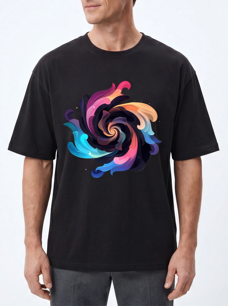 Swirl Vortex Oversized T-Shirt – Black
