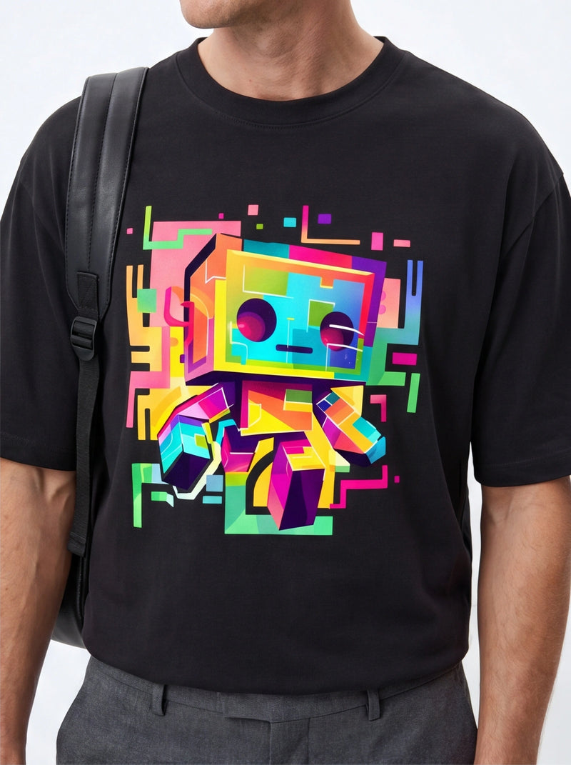 Colorful Robot Oversized T-Shirt – Black