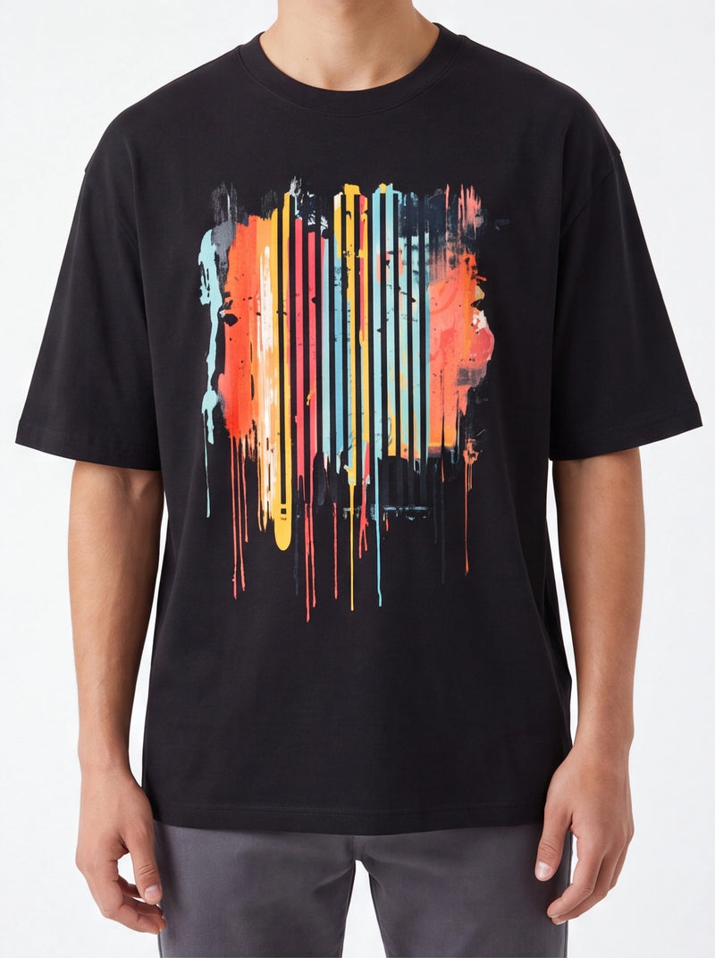 Colorful Barcode Oversized T-Shirt – Black