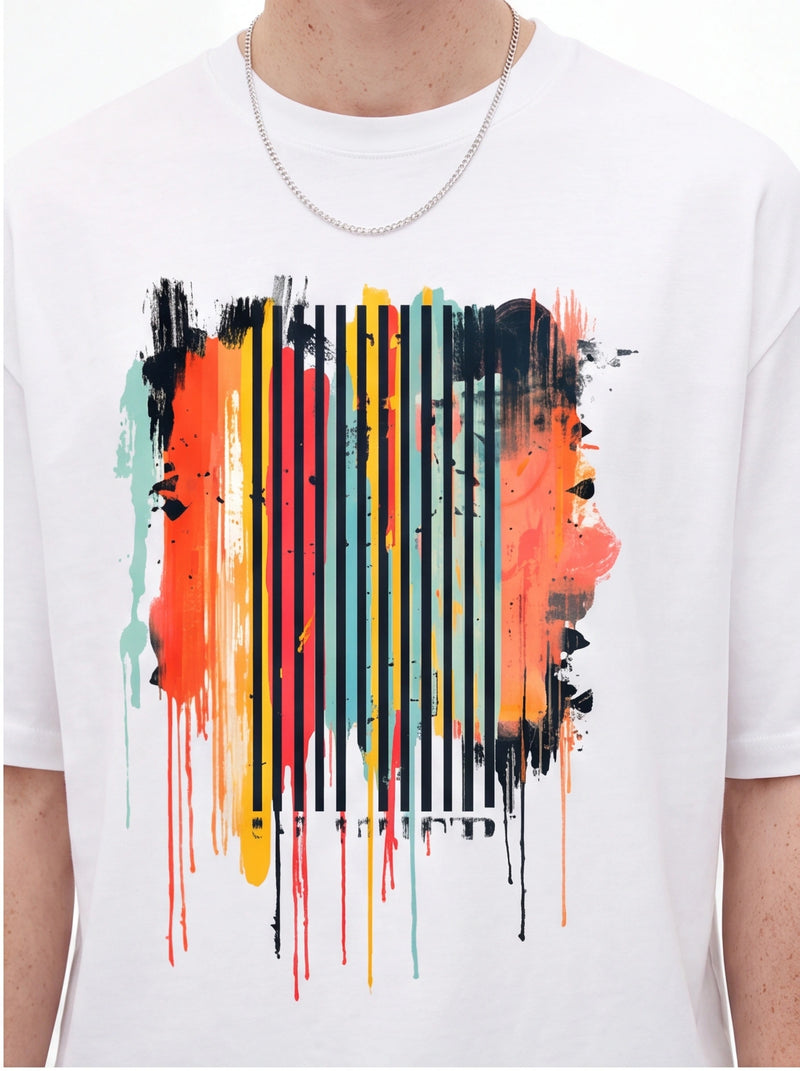 Colorful Barcode Oversized T-Shirt – White